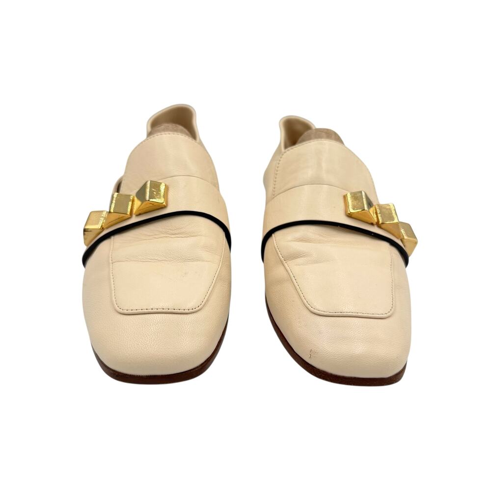 Stuart Weitzman Wylie Pyramid Cream Leather Stud Folded Back Heel Loafers Flats - Picture 4 of 11